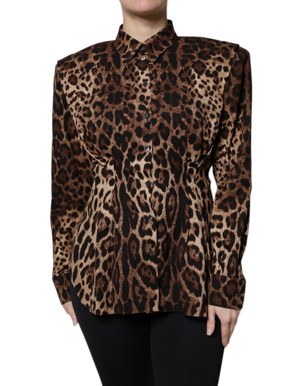 Brown Leopard Silk Button Down Coat Jacket Dolce & Gabbana