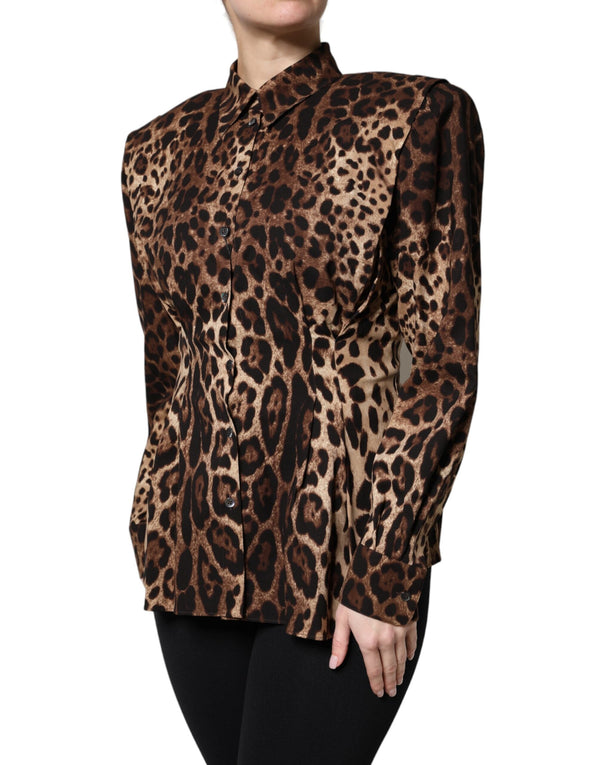 Brown Leopard Silk Button Down Coat Jacket Dolce & Gabbana