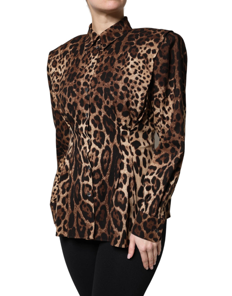 Brown Leopard Silk Button Down Coat Jacket Dolce & Gabbana