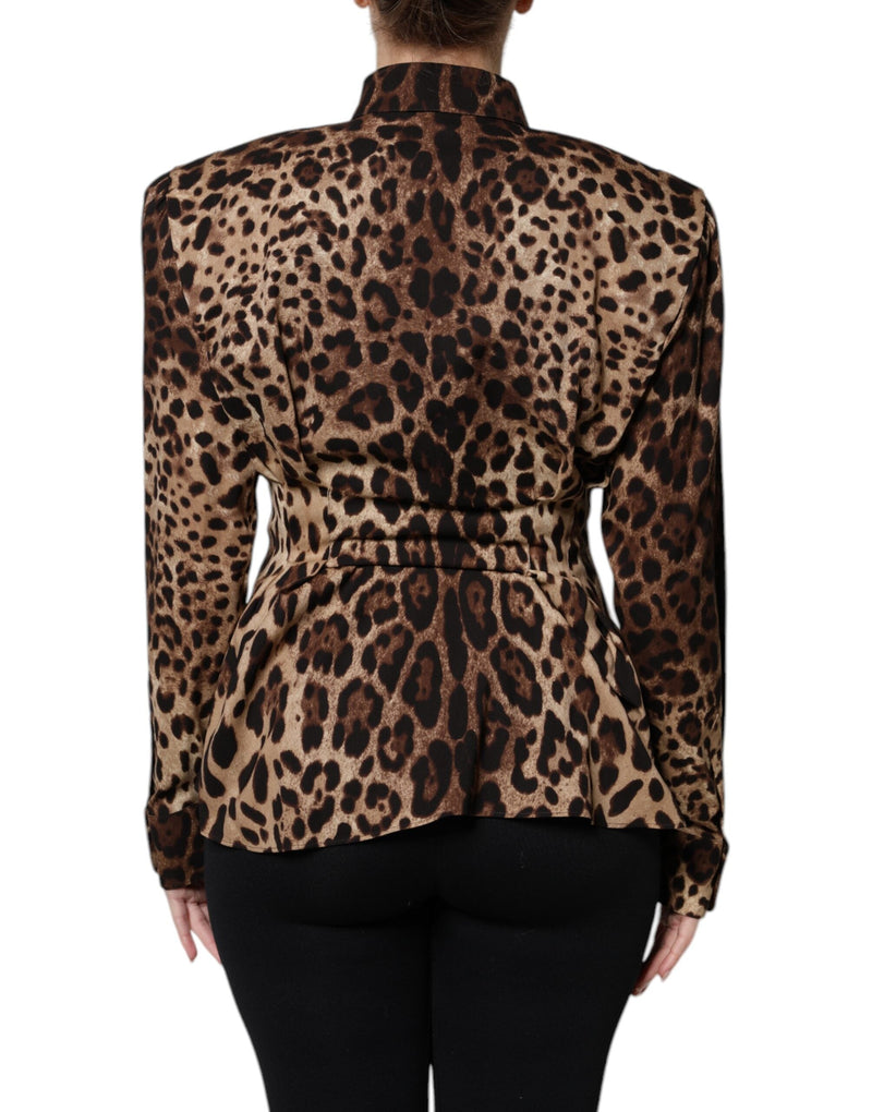 Brown Leopard Silk Button Down Coat Jacket Dolce & Gabbana