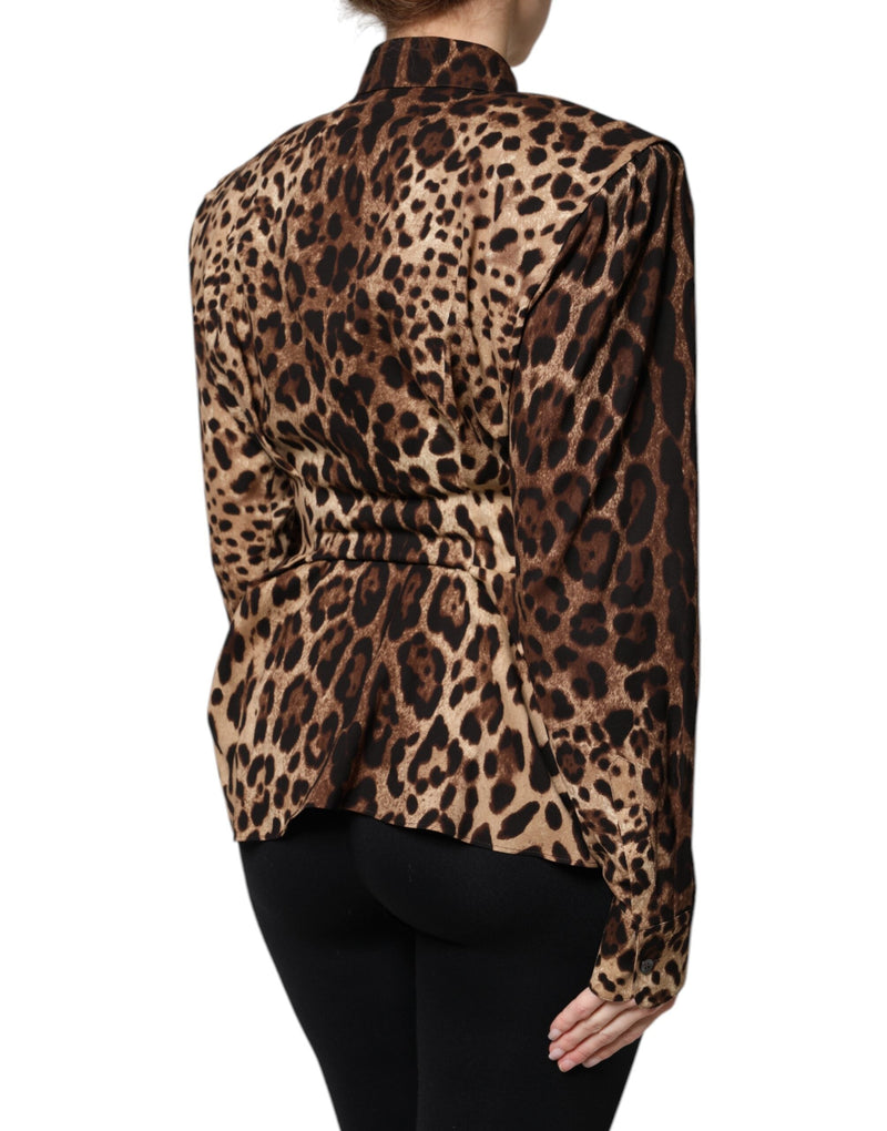 Brown Leopard Silk Button Down Coat Jacket Dolce & Gabbana