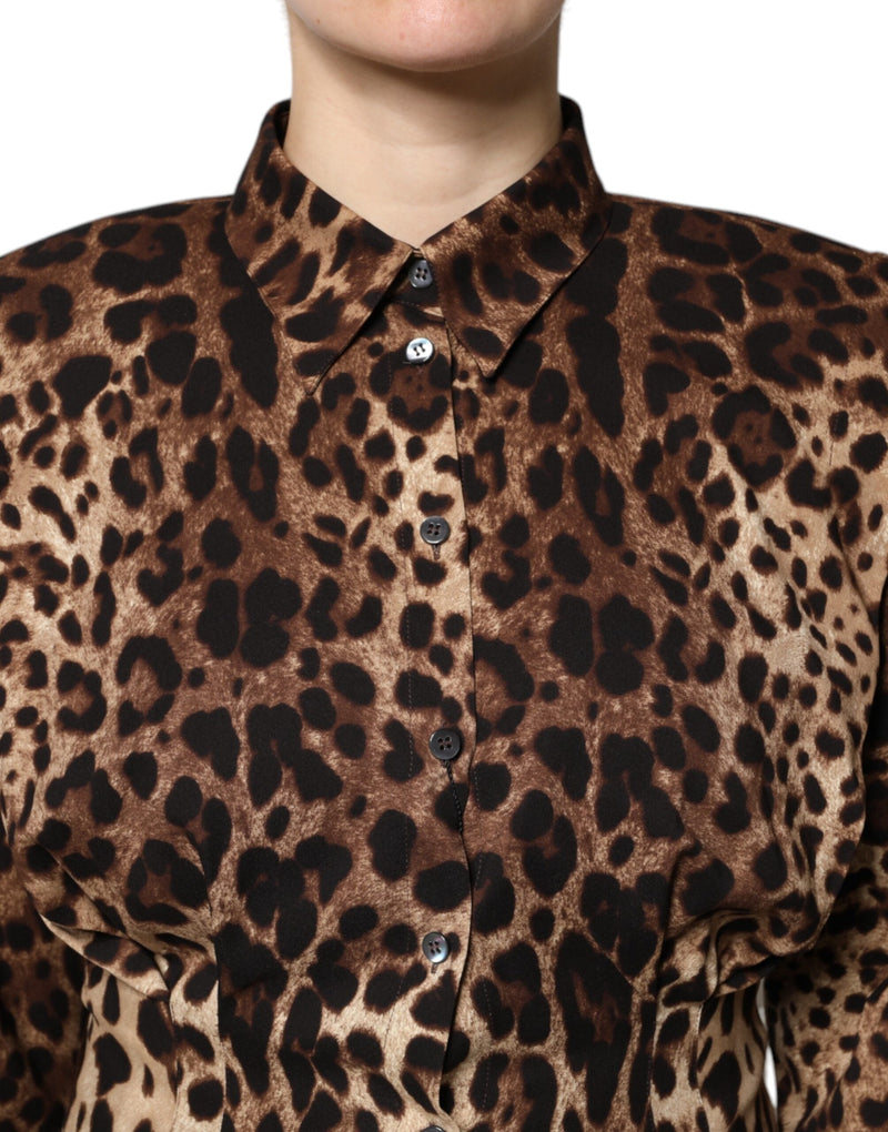 Brown Leopard Silk Button Down Coat Jacket Dolce & Gabbana