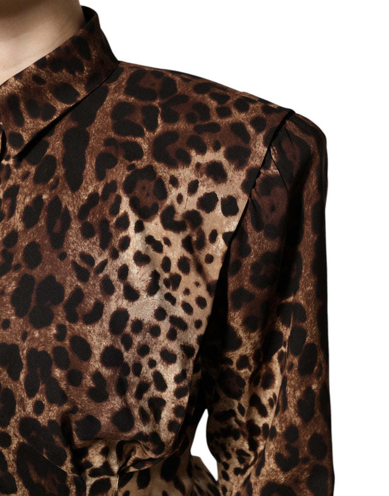 Brown Leopard Silk Button Down Coat Jacket Dolce & Gabbana