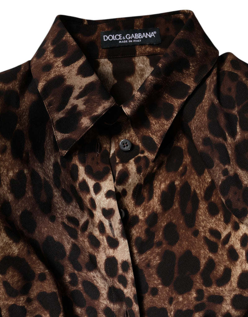 Brown Leopard Silk Button Down Coat Jacket Dolce & Gabbana