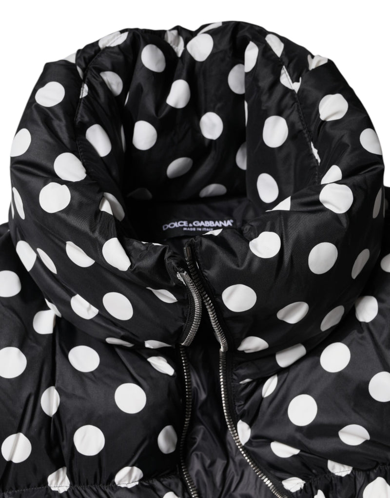 Black White Polka Dot Full Zip Puffer Jacket Dolce & Gabbana