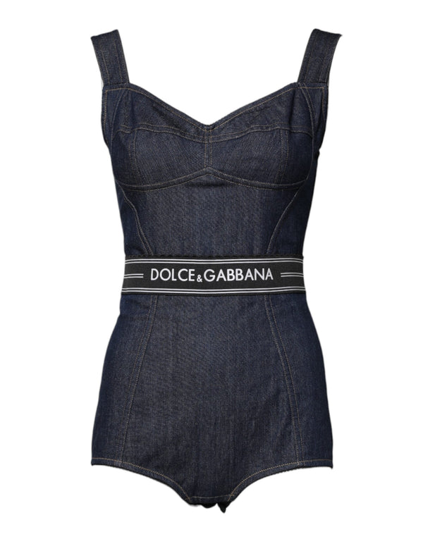 Blue Cotton Stretch Sleeveless Bodycon Denim Bodysuit Dolce & Gabbana
