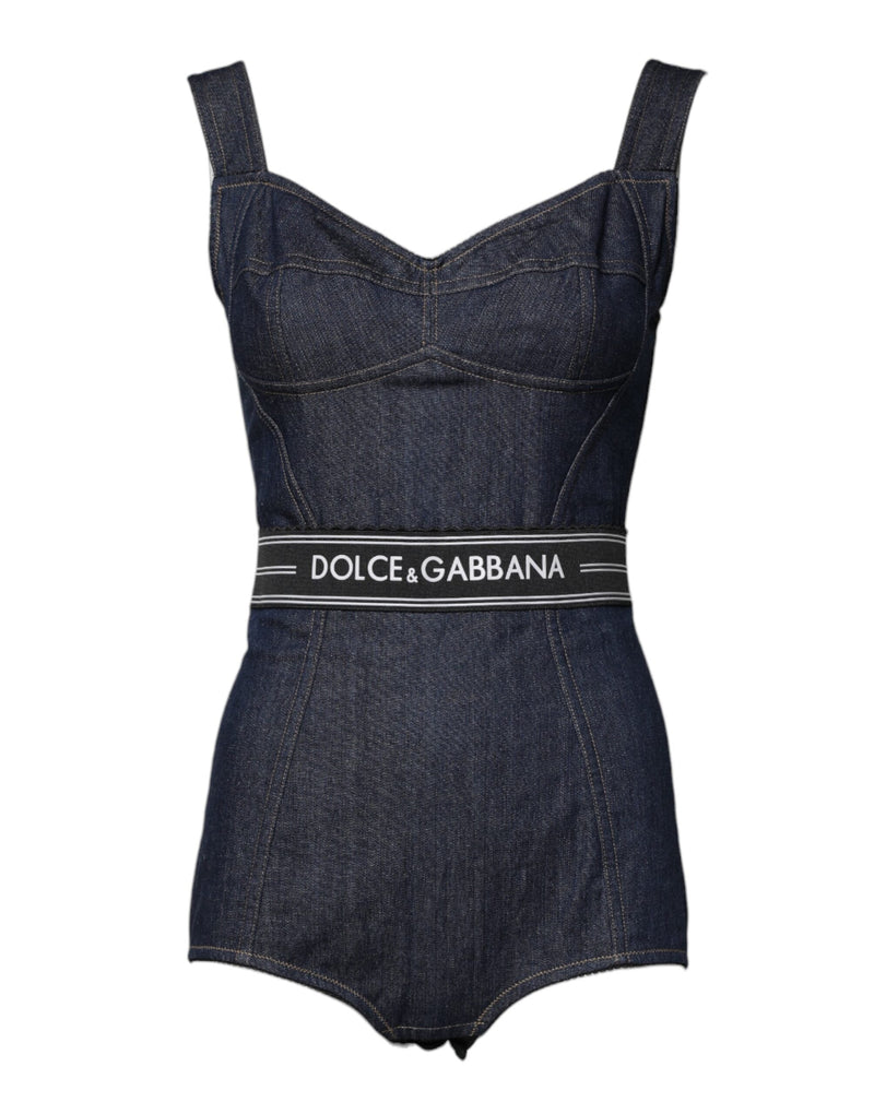 Blue Cotton Stretch Sleeveless Bodycon Denim Bodysuit Dolce & Gabbana