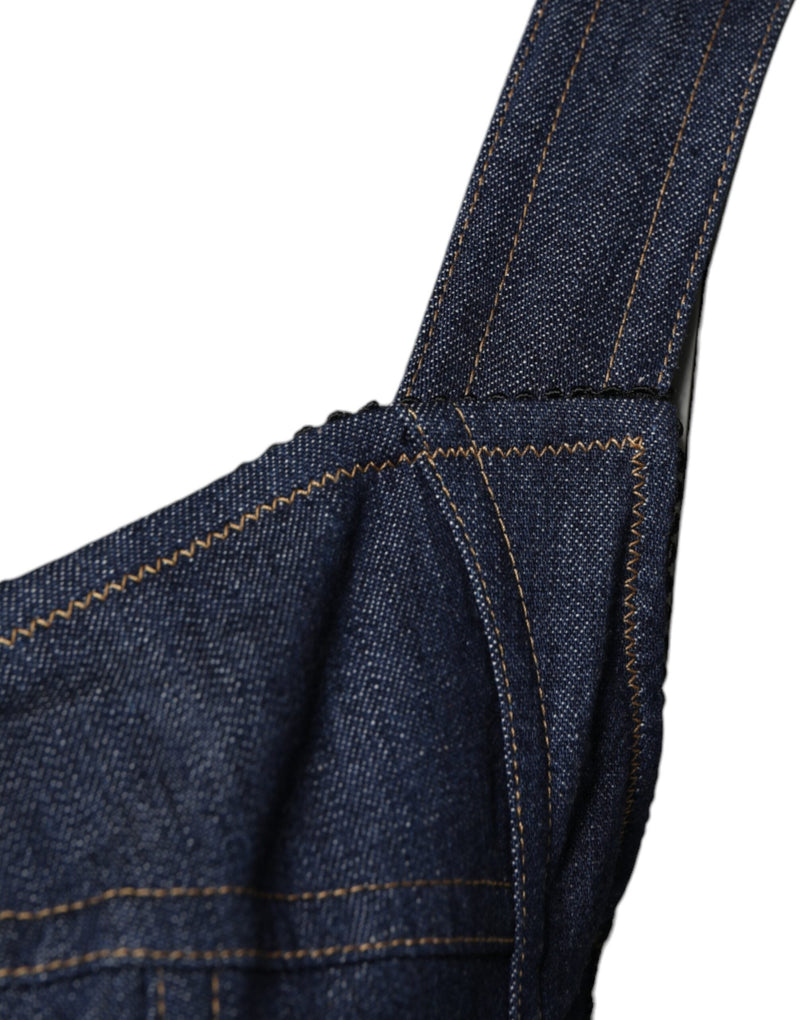 Blue Cotton Stretch Sleeveless Bodycon Denim Bodysuit Dolce & Gabbana