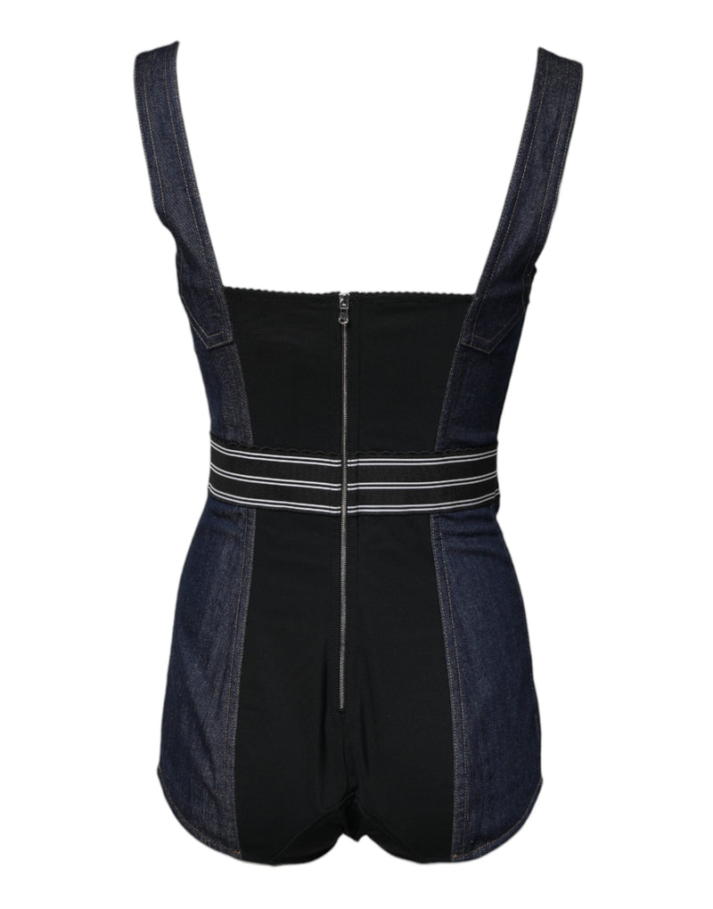 Blue Cotton Stretch Sleeveless Bodycon Denim Bodysuit Dolce & Gabbana