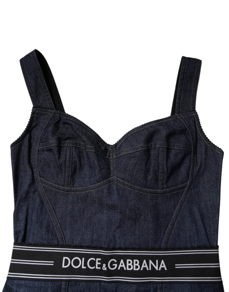Blue Cotton Stretch Sleeveless Bodycon Denim Bodysuit Dolce & Gabbana