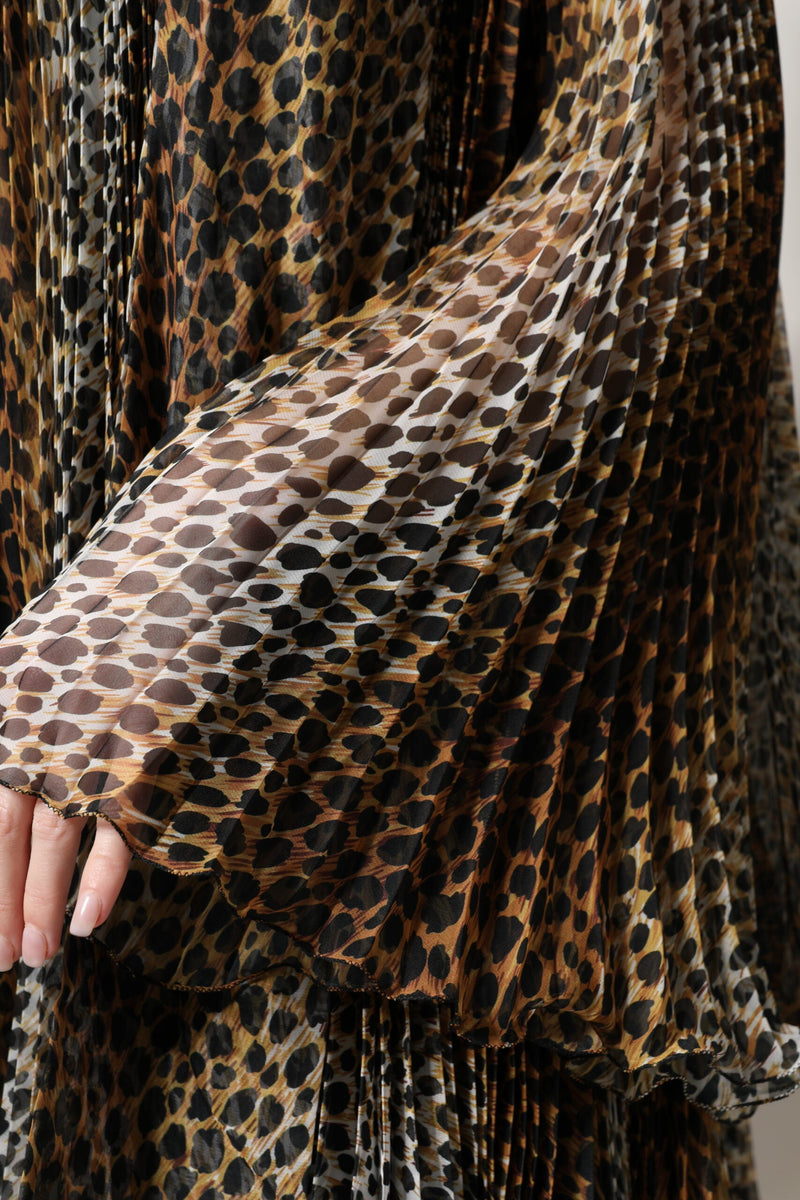 Brown Leopard Print Scarf Collared Chiffon Dress Dolce & Gabbana