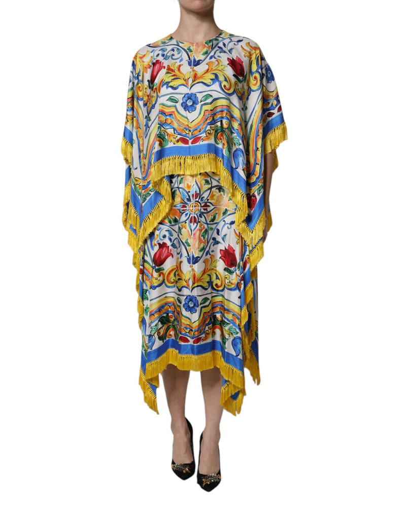 Multicolor Majolica Kaftan Short Sleeves Maxi Dress Dolce & Gabbana