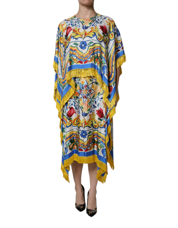 Multicolor Majolica Kaftan Short Sleeves Maxi Dress Dolce & Gabbana
