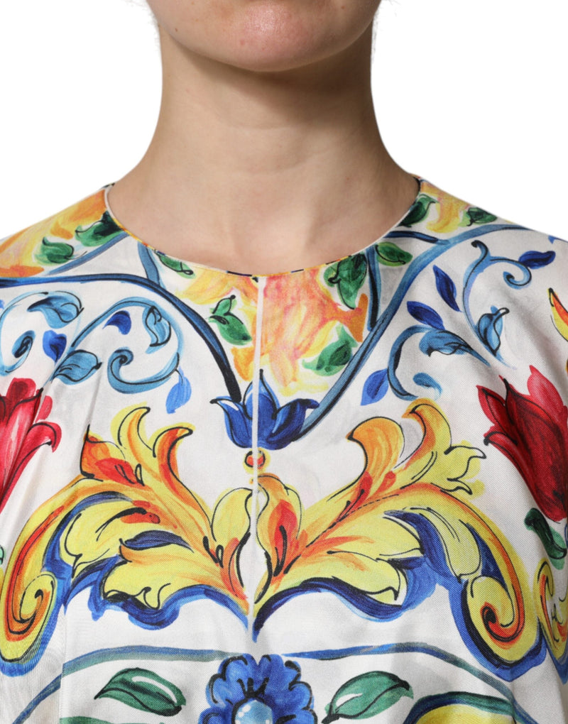 Multicolor Majolica Kaftan Short Sleeves Maxi Dress Dolce & Gabbana
