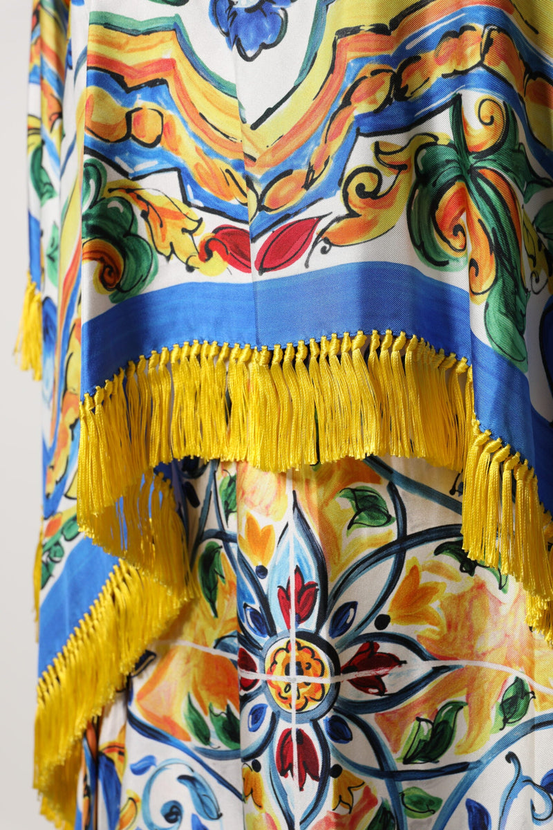 Multicolor Majolica Kaftan Short Sleeves Maxi Dress Dolce & Gabbana