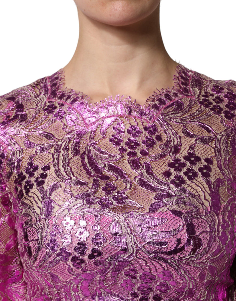 Metallic Fuchsia Floral Sheath Mini Dress Dolce & Gabbana