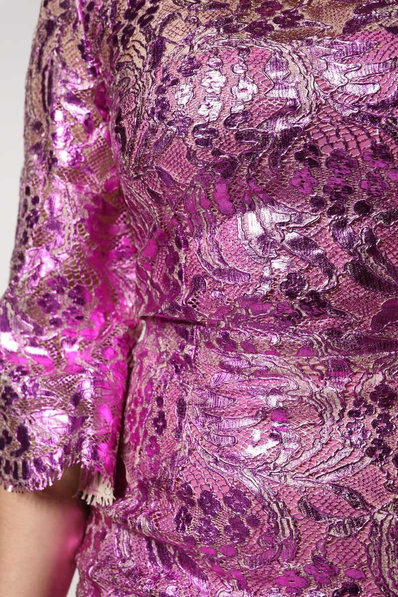Metallic Fuchsia Floral Sheath Mini Dress Dolce & Gabbana
