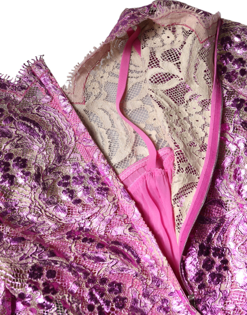 Metallic Fuchsia Floral Sheath Mini Dress Dolce & Gabbana
