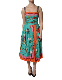 Multicolor Printed Silk Sleeveless Midi Dress Dolce & Gabbana