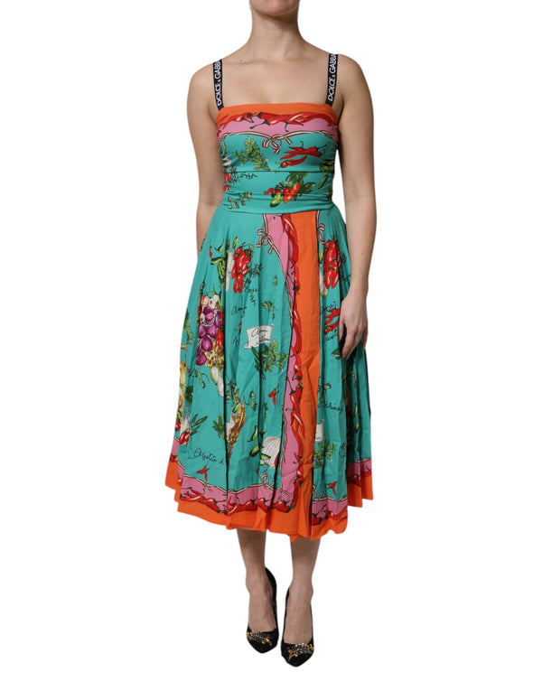 Multicolor Printed Silk Sleeveless Midi Dress Dolce & Gabbana