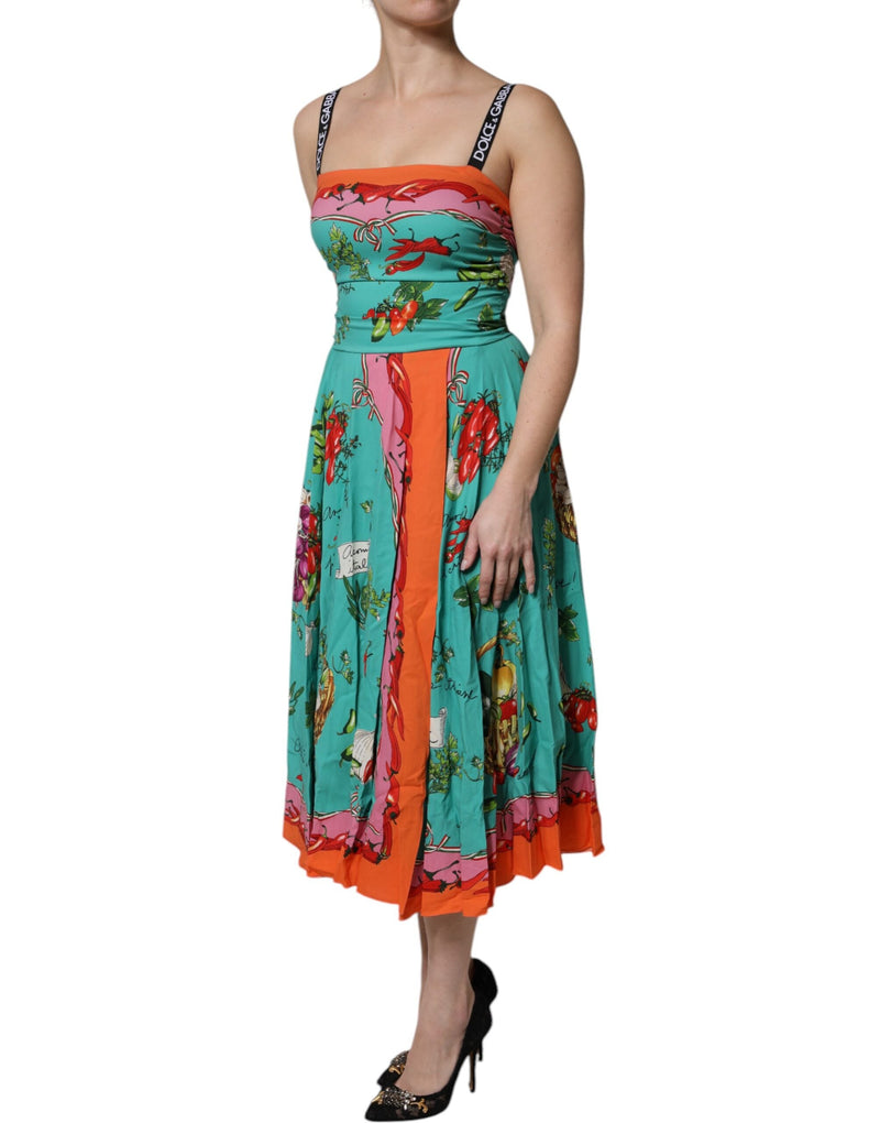 Multicolor Printed Silk Sleeveless Midi Dress Dolce & Gabbana