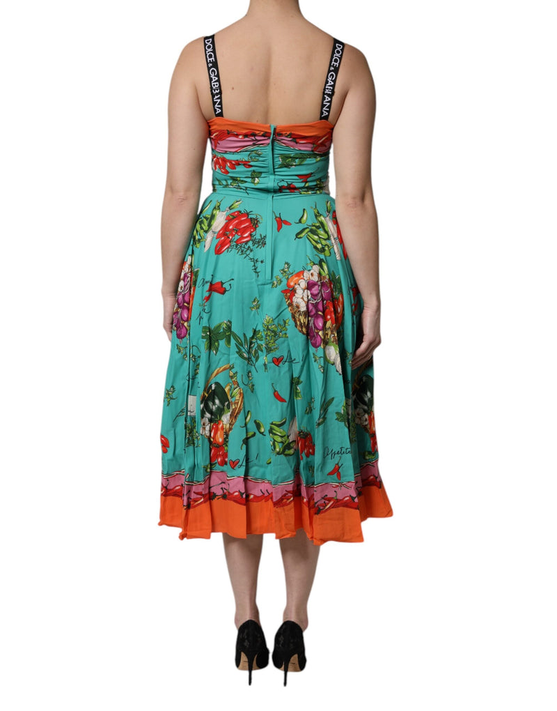 Multicolor Printed Silk Sleeveless Midi Dress Dolce & Gabbana