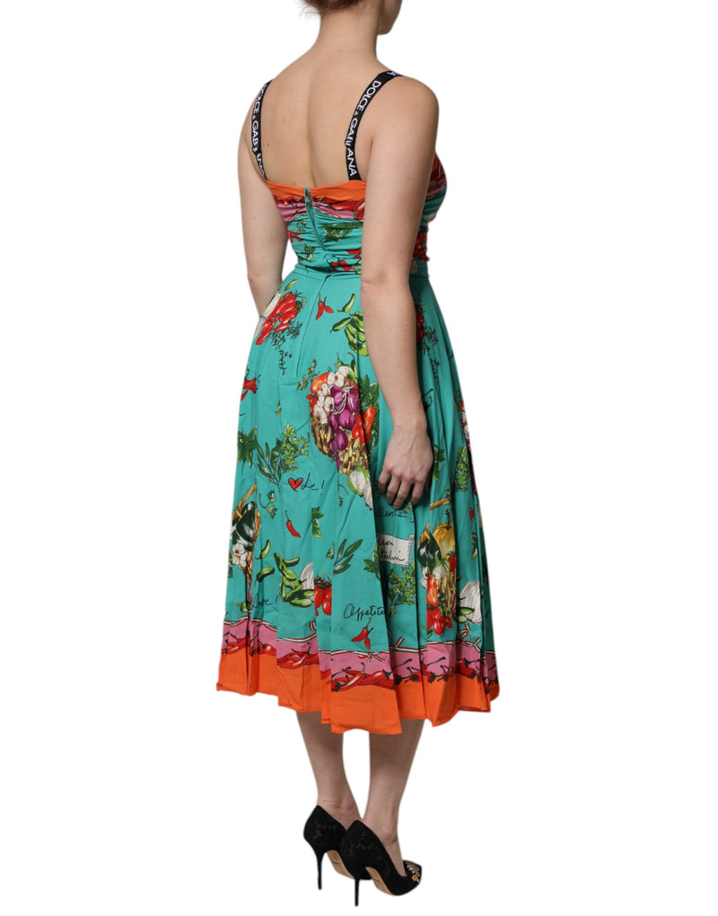 Multicolor Printed Silk Sleeveless Midi Dress Dolce & Gabbana