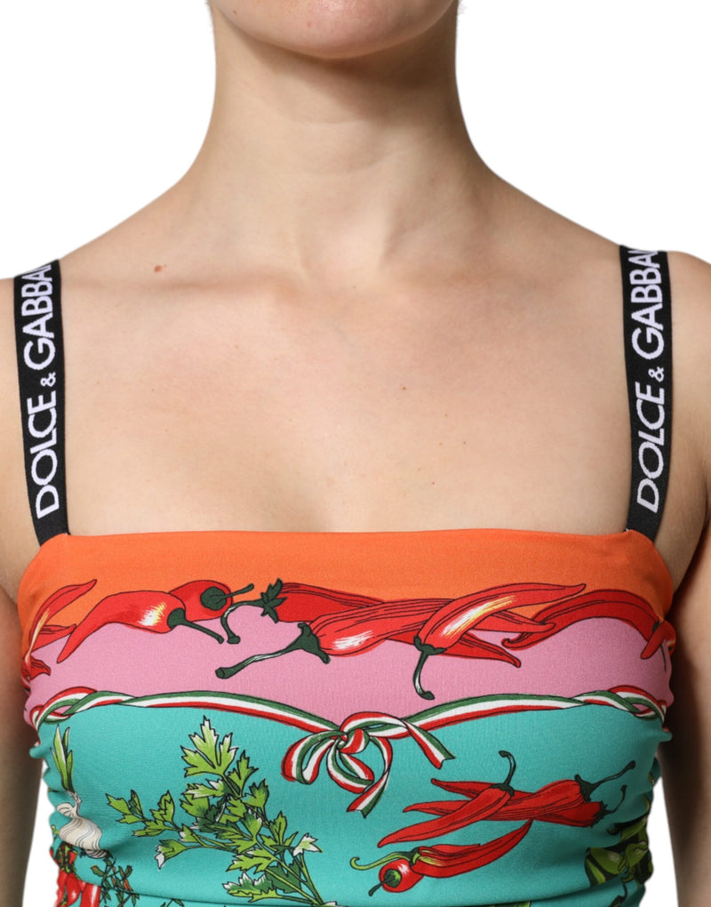 Multicolor Printed Silk Sleeveless Midi Dress Dolce & Gabbana