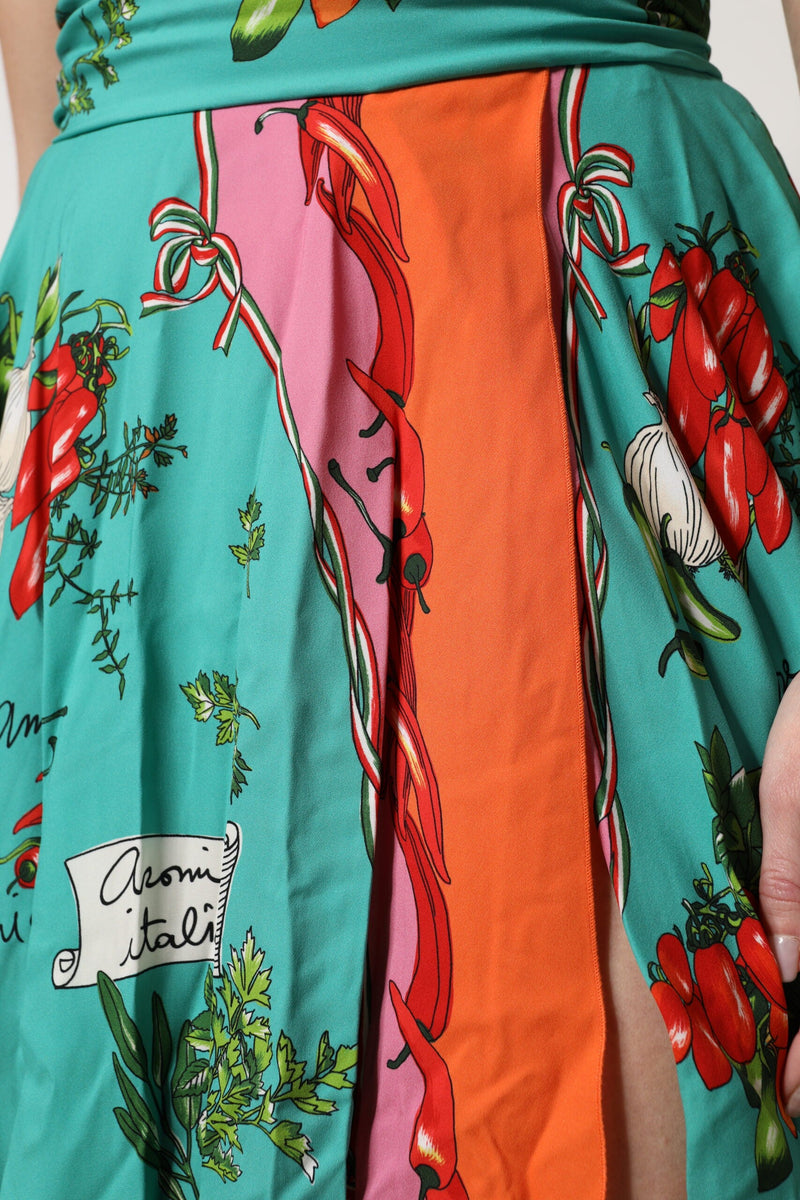 Multicolor Printed Silk Sleeveless Midi Dress Dolce & Gabbana