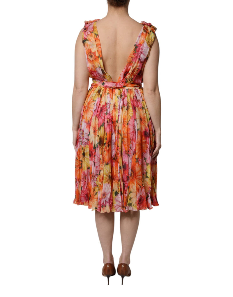 Multicolor Floral Silk V-neck Chiffon Dress Dolce & Gabbana