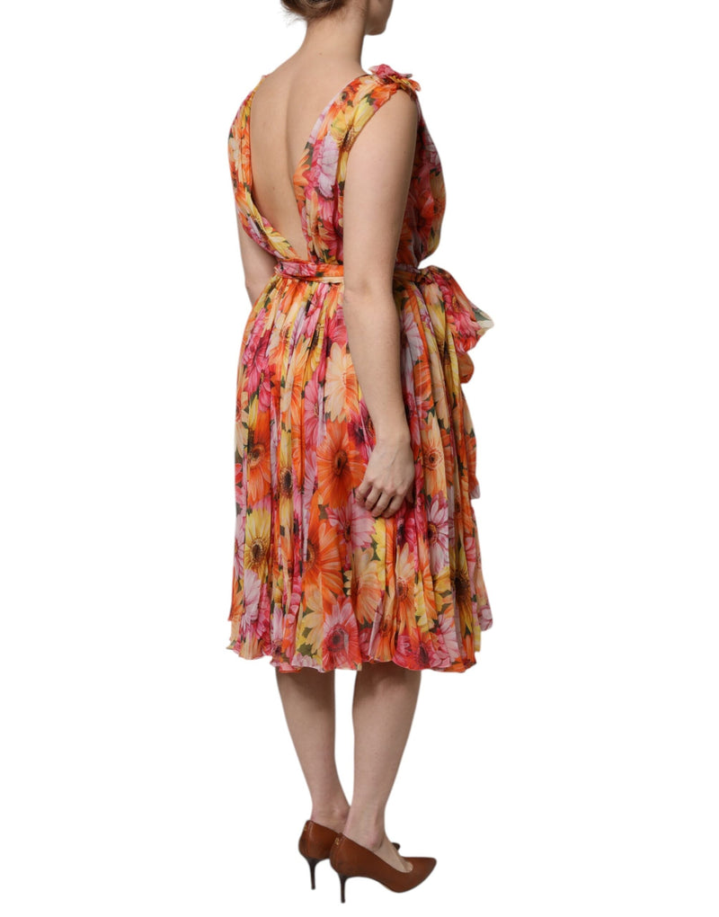 Multicolor Floral Silk V-neck Chiffon Dress Dolce & Gabbana