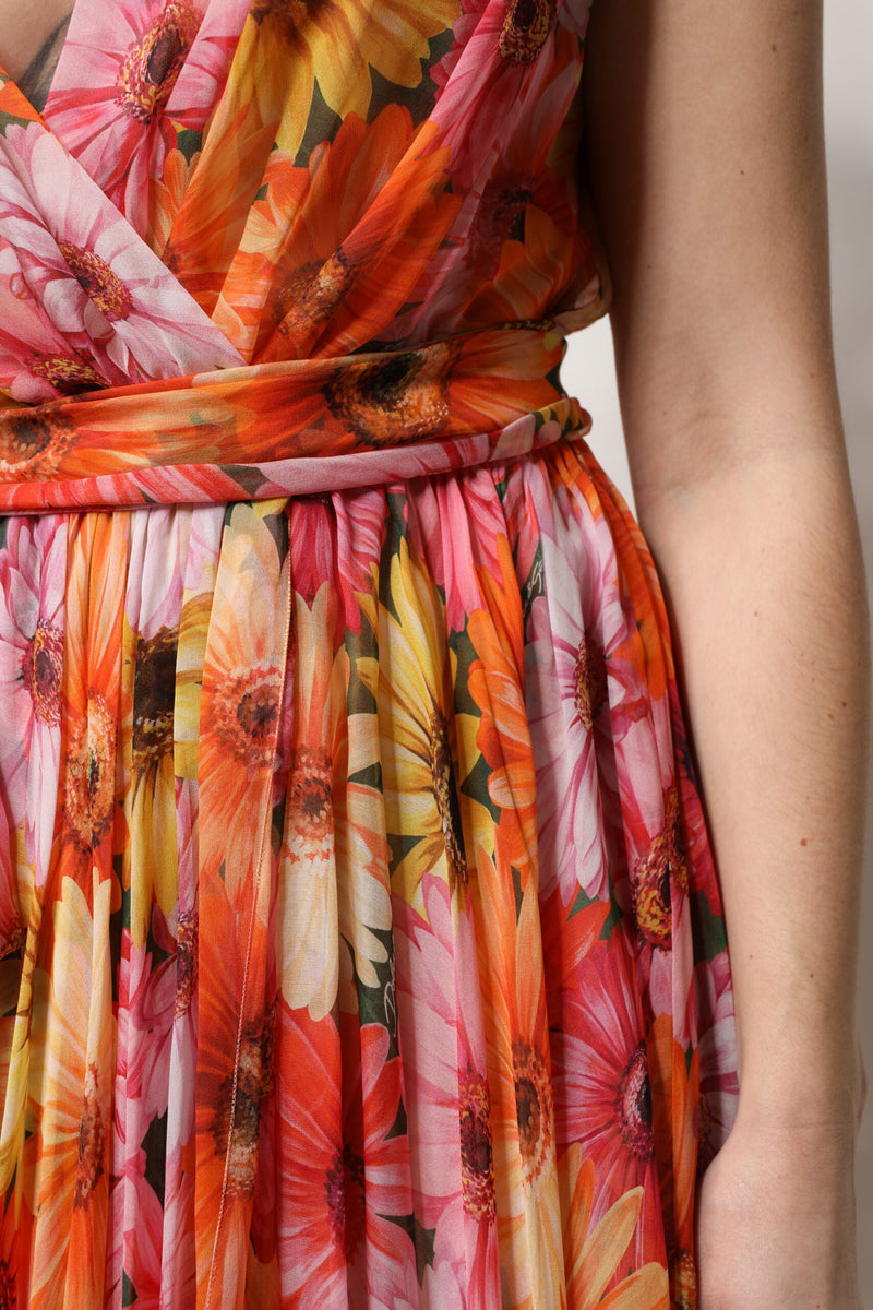 Multicolor Floral Silk V-neck Chiffon Dress Dolce & Gabbana
