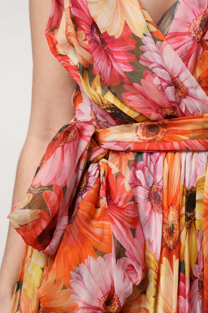 Multicolor Floral Silk V-neck Chiffon Dress Dolce & Gabbana