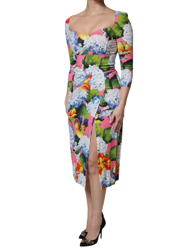 Multicolor Floral Side Slit Midi Dress Dolce & Gabbana