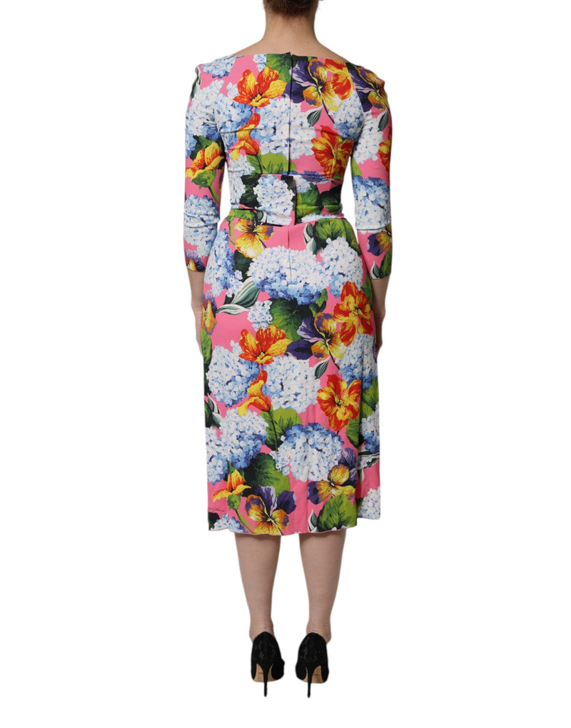 Multicolor Floral Side Slit Midi Dress Dolce & Gabbana