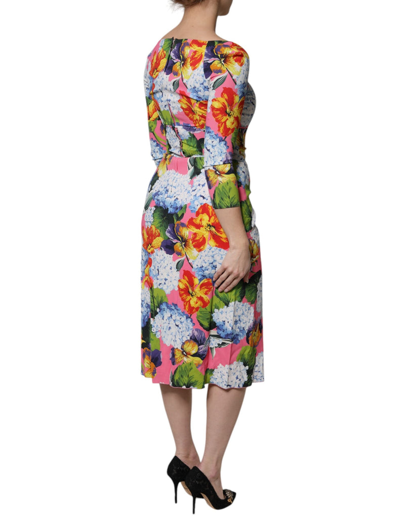 Multicolor Floral Side Slit Midi Dress Dolce & Gabbana