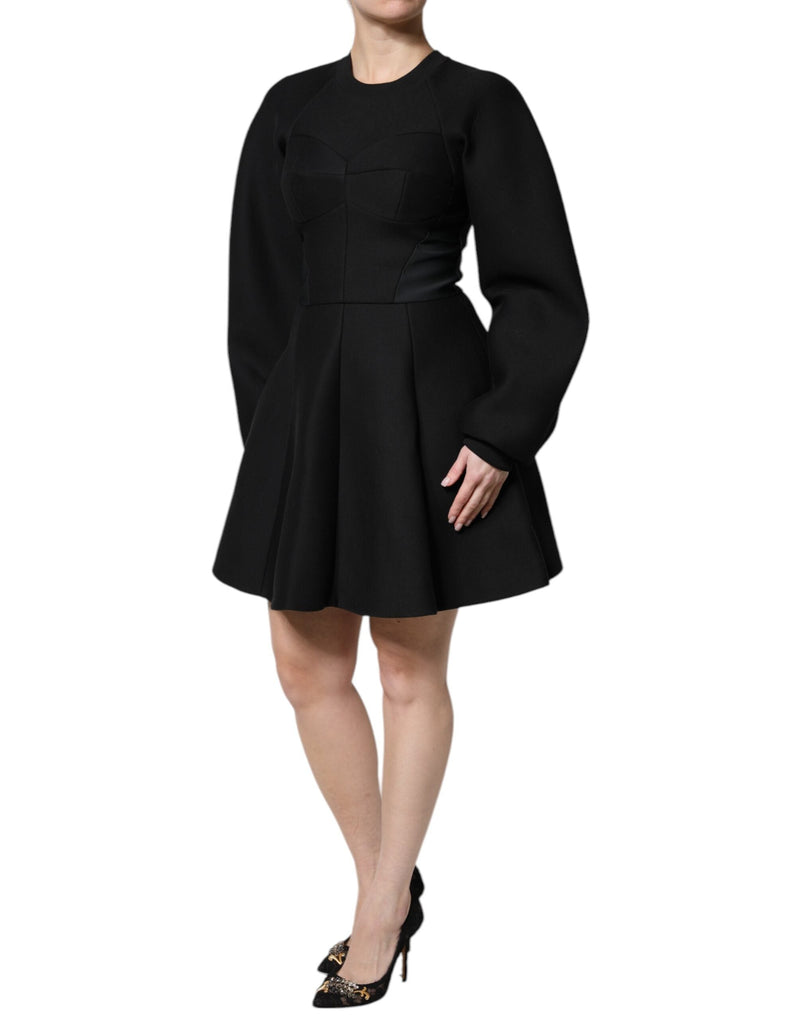 Black Cotton Long Sleeves A-line Mini Dress Dolce & Gabbana