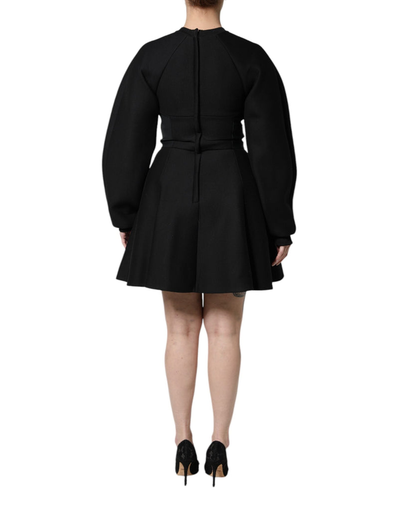 Black Cotton Long Sleeves A-line Mini Dress Dolce & Gabbana