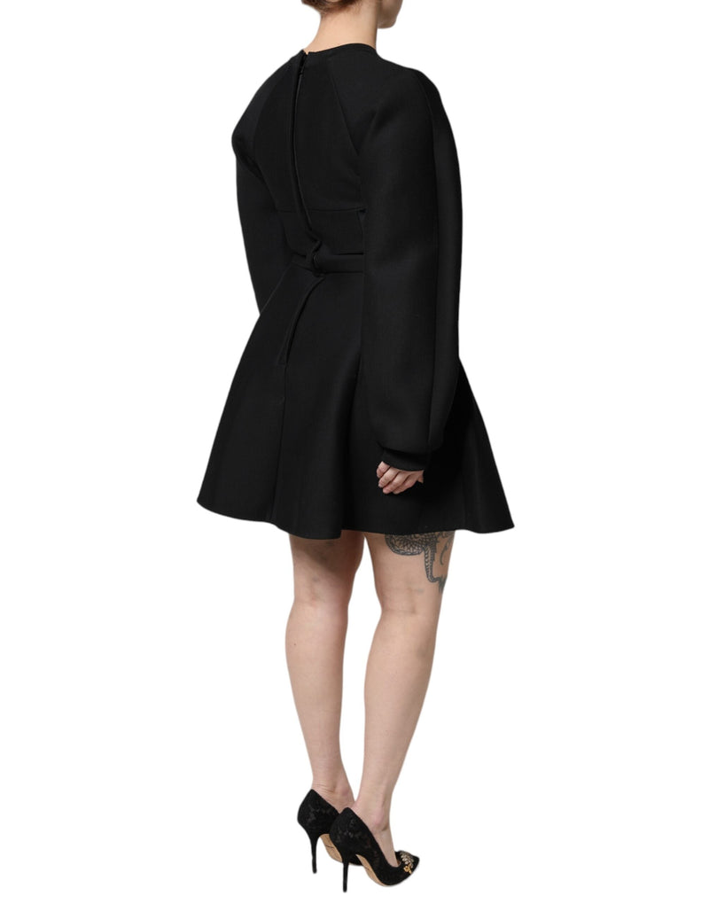 Black Cotton Long Sleeves A-line Mini Dress Dolce & Gabbana