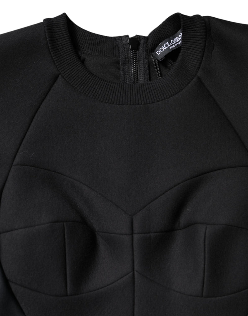 Black Cotton Long Sleeves A-line Mini Dress Dolce & Gabbana