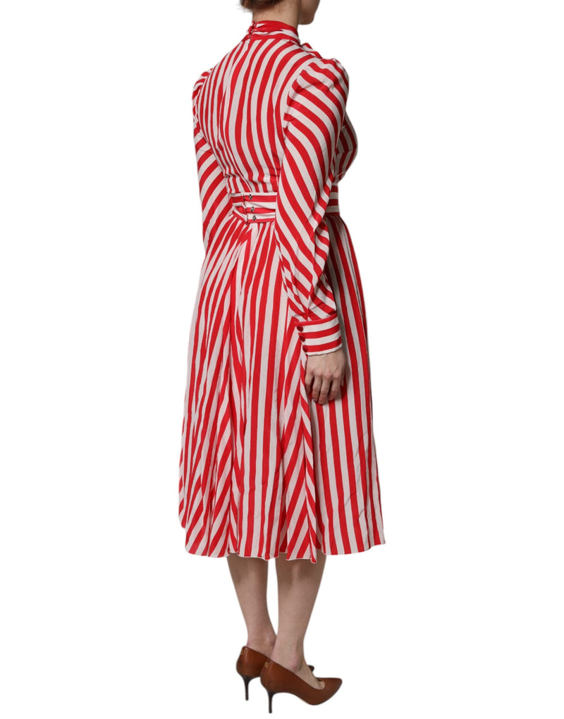 White Red Stripes Long Sleeves Midi Dress Dolce & Gabbana