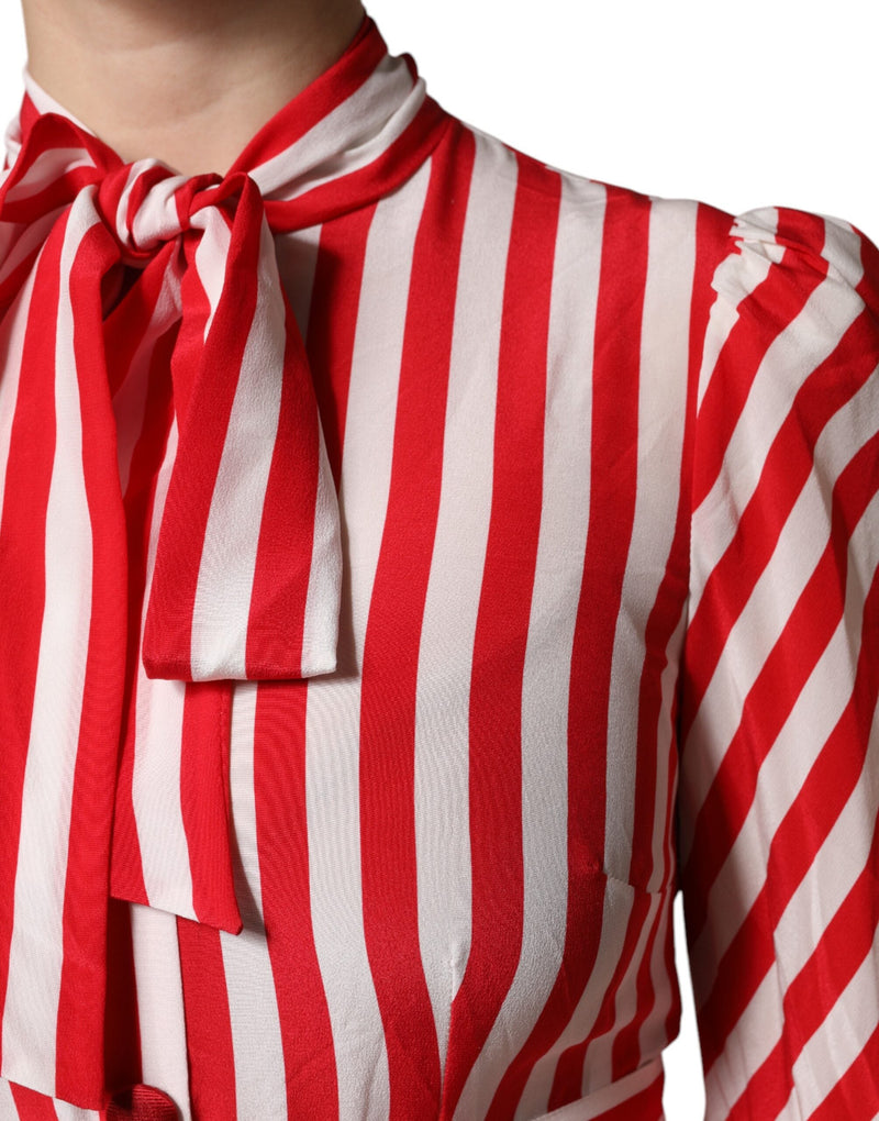 White Red Stripes Long Sleeves Midi Dress Dolce & Gabbana