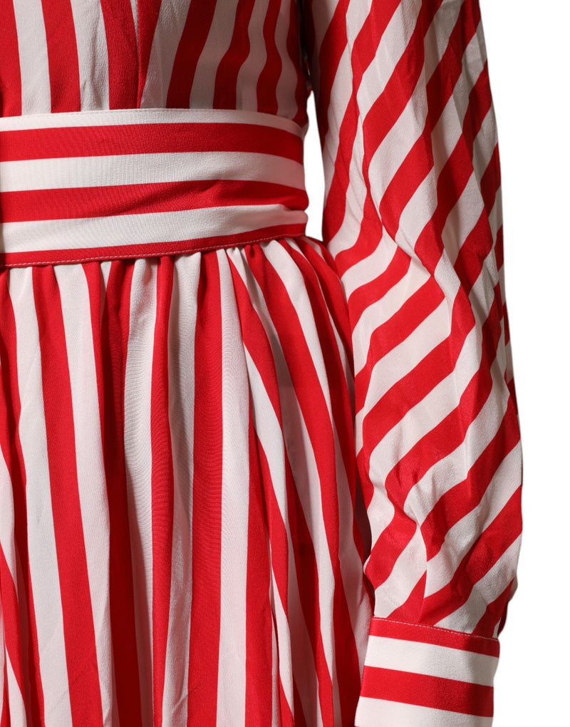 White Red Stripes Long Sleeves Midi Dress Dolce & Gabbana