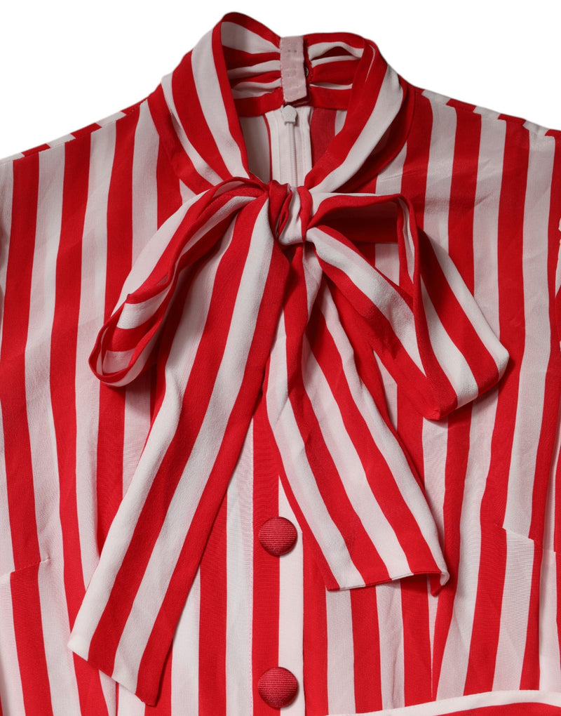 White Red Stripes Long Sleeves Midi Dress Dolce & Gabbana