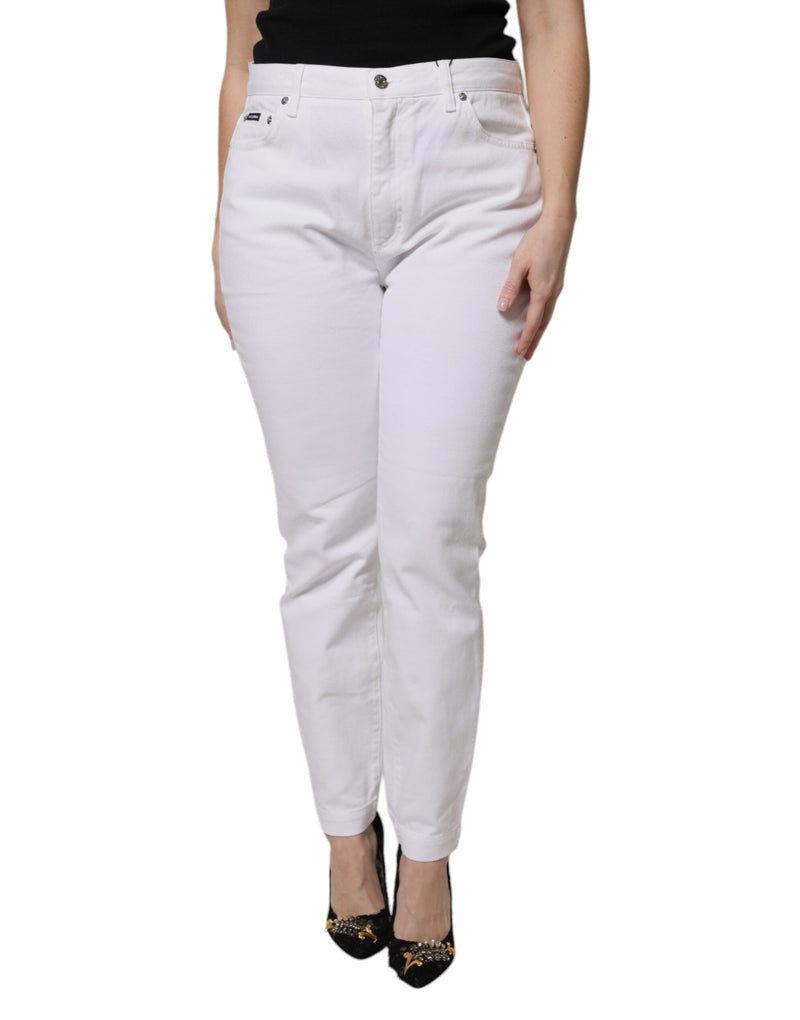 White Cotton Mid Waist Skinny Denim Jeans Dolce & Gabbana