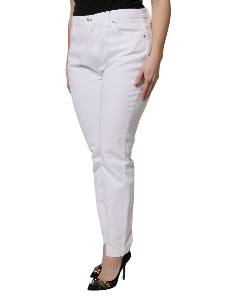White Cotton Mid Waist Skinny Denim Jeans Dolce & Gabbana