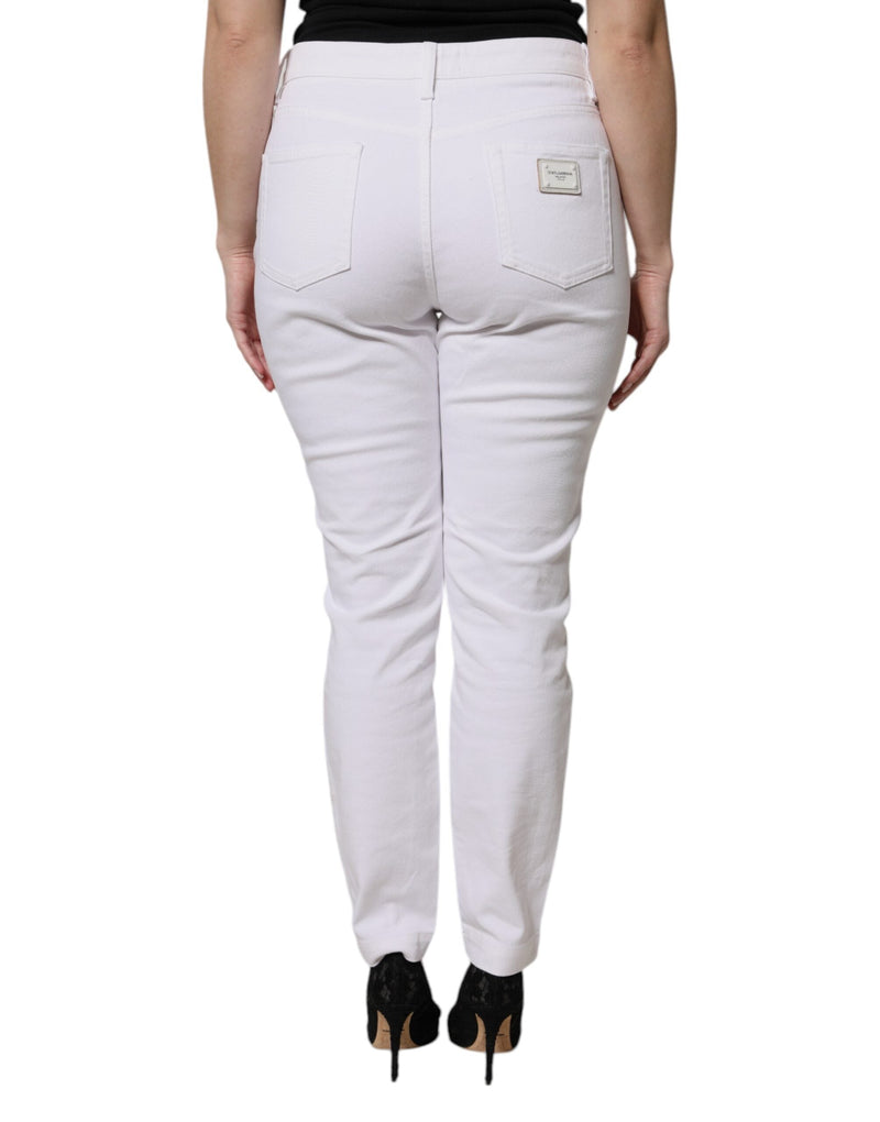 White Cotton Mid Waist Skinny Denim Jeans Dolce & Gabbana