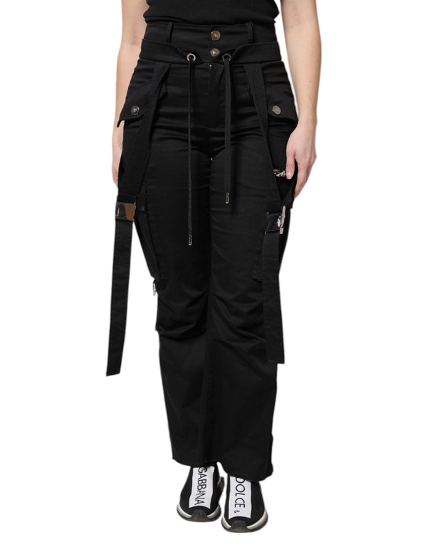 Black Cotton High Waist Cargo Pants Dolce & Gabbana