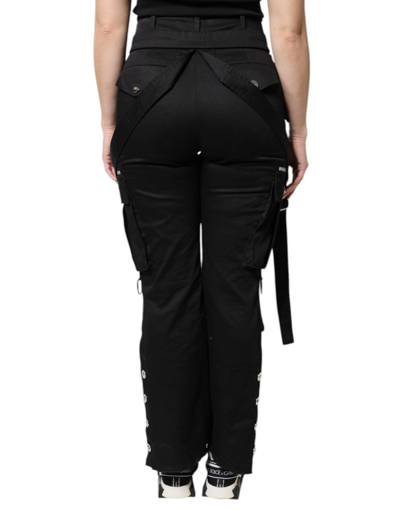 Black Cotton High Waist Cargo Pants Dolce & Gabbana