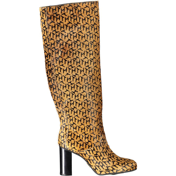 Beige Leather Women Boot Tommy Hilfiger